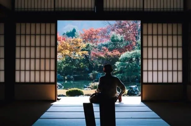 japanese temple man meditating